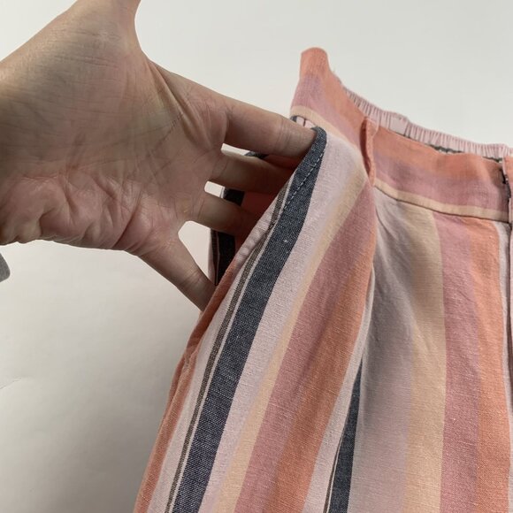 LOFT Pink Multi Linen Blend High Rise Wide Leg Cropped Trouser Pant S - Picture 3 of 8